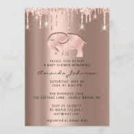 Baby Shower Elephant Rose Gold Drip Boy Girl Invitation