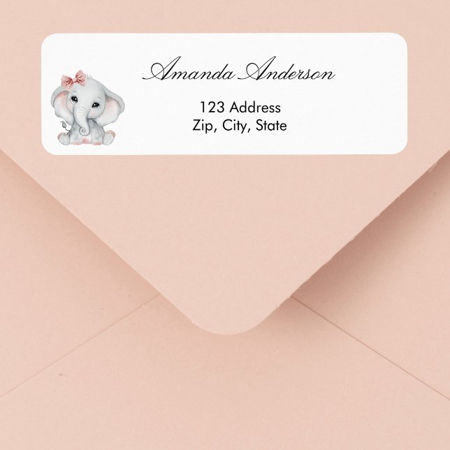 Baby Shower elephant rose gold return address Label (Creator Uploaded)