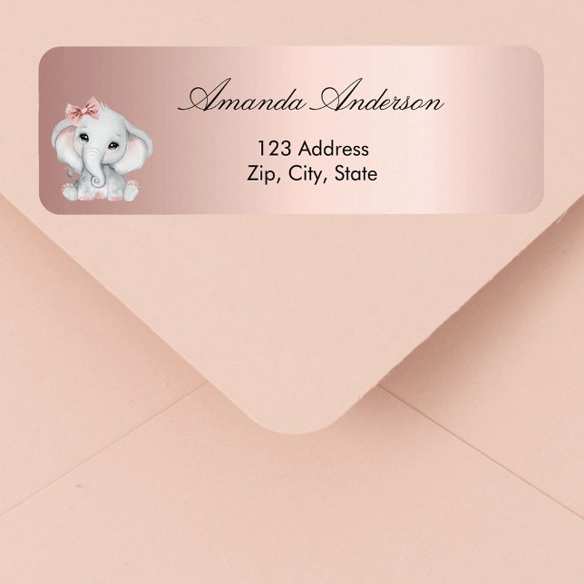 Baby Shower elephant rose gold return address Label (Creator Uploaded)