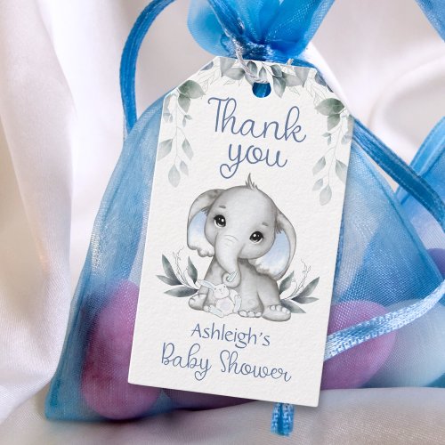 Baby Shower Elephant Watercolor Blue Gift Tags