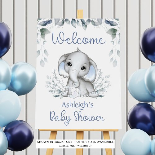 Baby Shower Elephant Watercolor Botanical Blue Foam Board