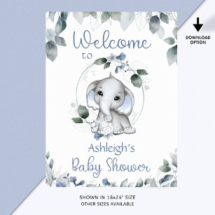 Baby Shower Elephant Welcome Sign Blue