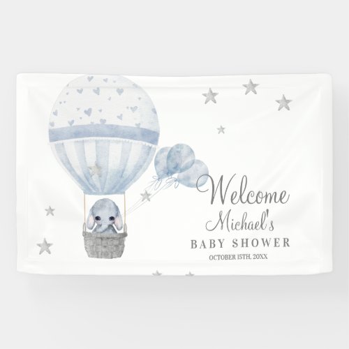 Baby Shower Elephant with Air Hot Balloon  Banner