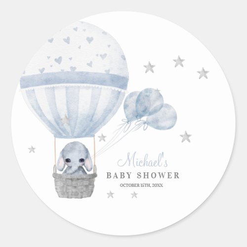 Baby Shower Elephant with Air Hot Balloon   Classic Round Sticker