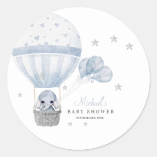 Baby Shower Elephant with Air Hot Balloon Classic Round Sticker