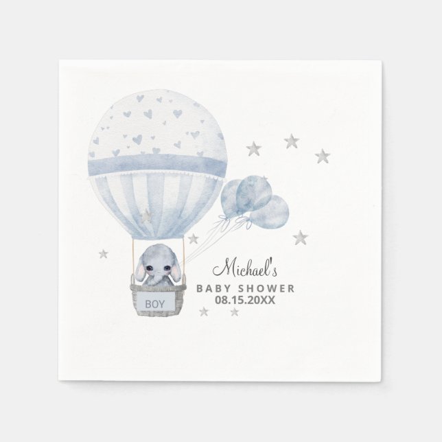 Baby Shower Elephant with Air Hot Balloon  Napkins (Front)