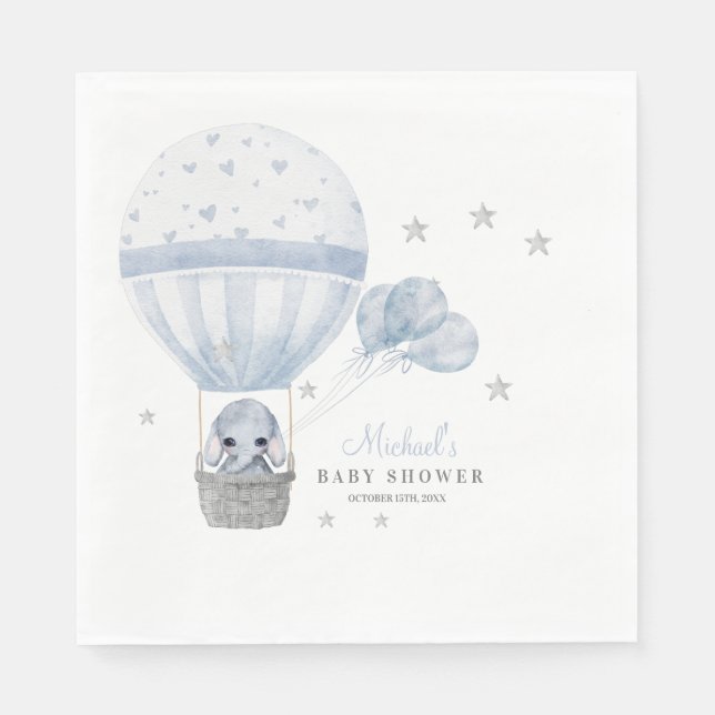 Baby Shower Elephant with Air Hot Balloon  Napkins (Front)