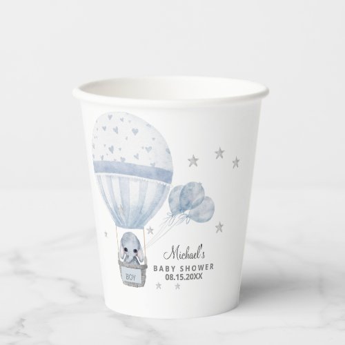 Baby Shower Elephant with Air Hot Balloon Paper Cups