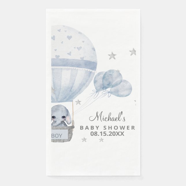 Baby Shower Elephant with Air Hot Balloon Paper Guest Towels (Front)