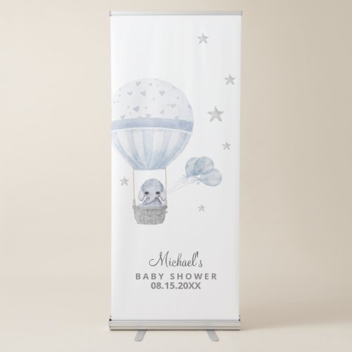 Baby Shower Elephant with Air Hot Balloon  Retractable Banner