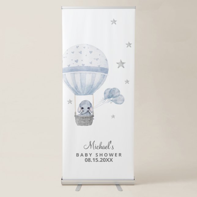 Baby Shower Elephant with Air Hot Balloon  Retractable Banner (Front)