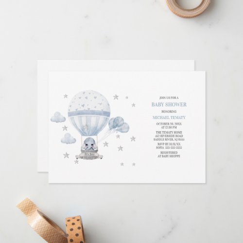 Baby Shower Elephant with  Hot Balloon Invitation