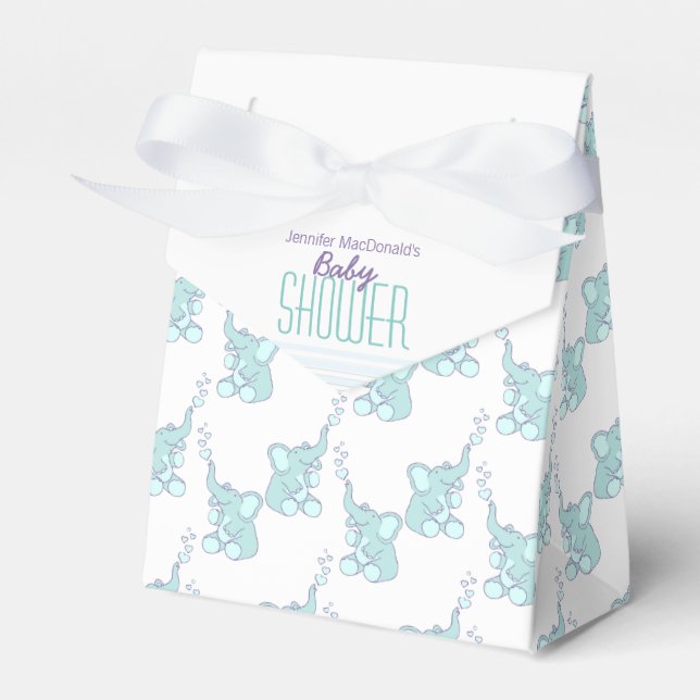 Baby shower elephants aqua white gift favor box (Front Side)