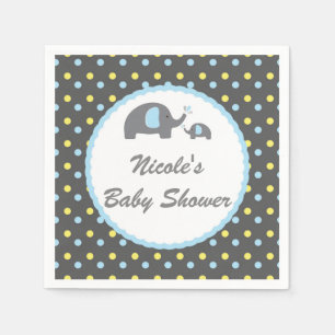 Baby Shower Elephants Blue Grey & Yellow Napkins