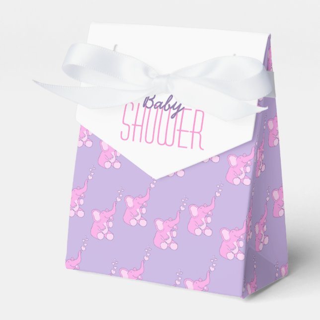 Baby shower elephants pink purple gift favor box (Front Side)