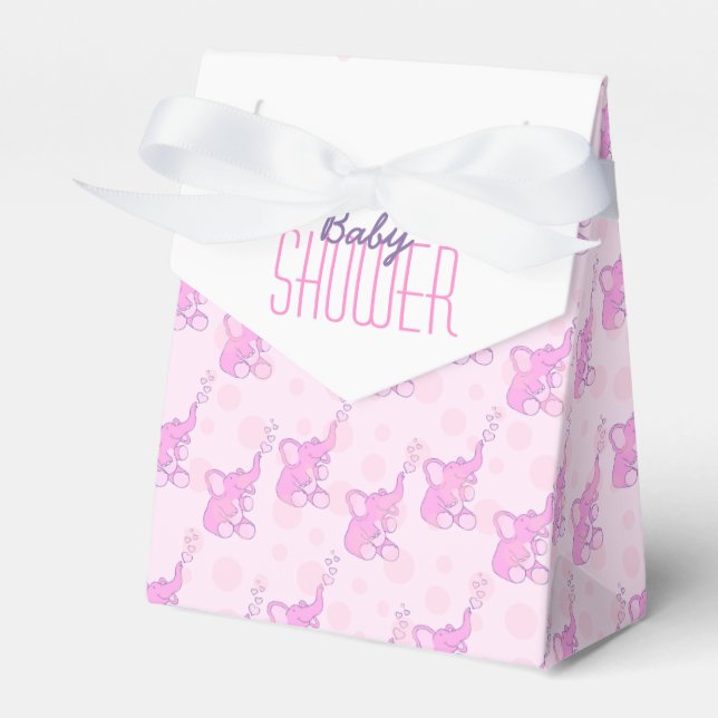 Baby shower elephants pink white gift favor box (Front Side)