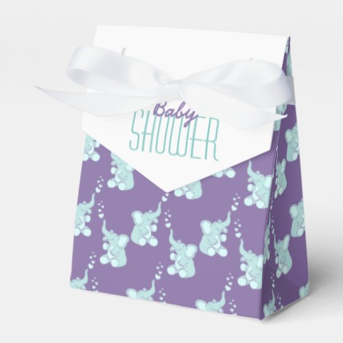 Baby shower elephants purple white gift favor box