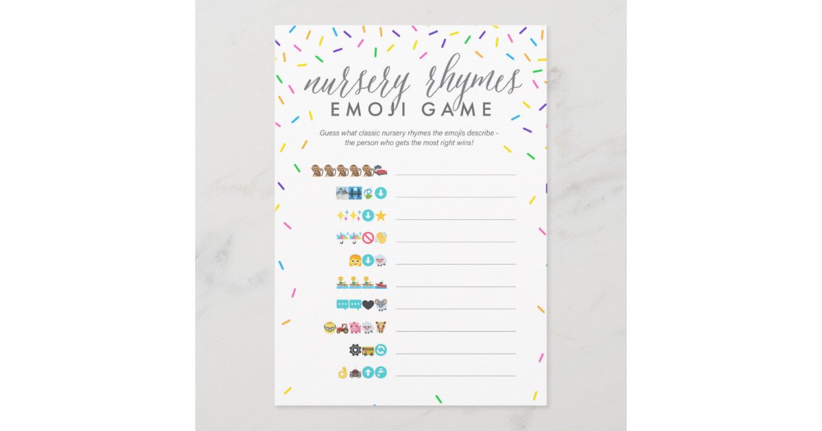 Baby Shower Emoji Game Card - Nursery Rhymes | Zazzle.com