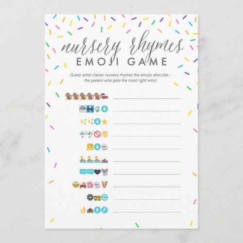 Baby Shower Emoji Game Card - Nursery Rhymes