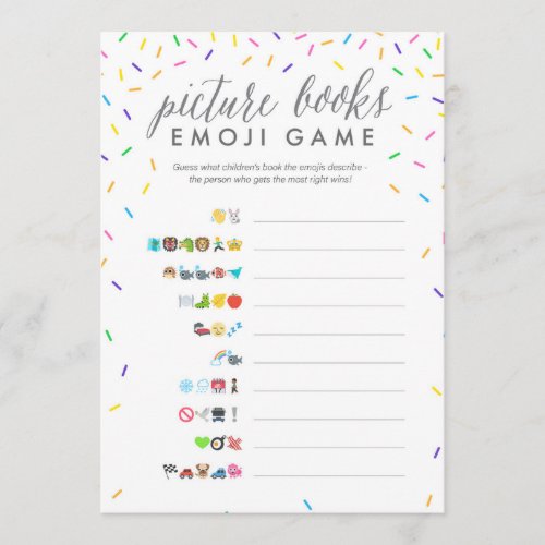 Baby Shower Emoji Game Card _ Picture Books