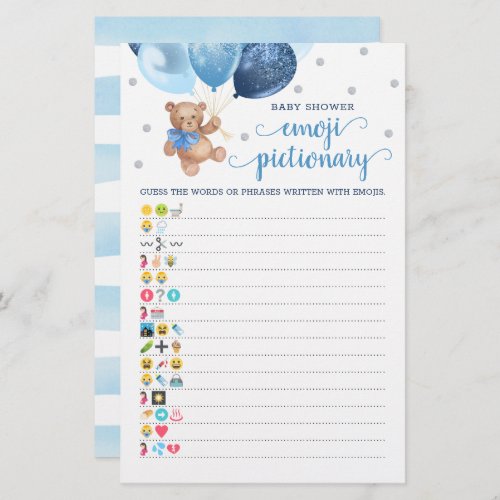 Baby Shower Emoji Pictionary Game Teddy Bear Theme