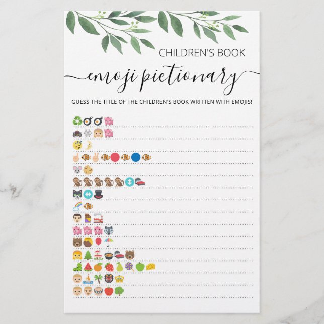 Baby Shower Emoji Pictionary with Answers game (Front)