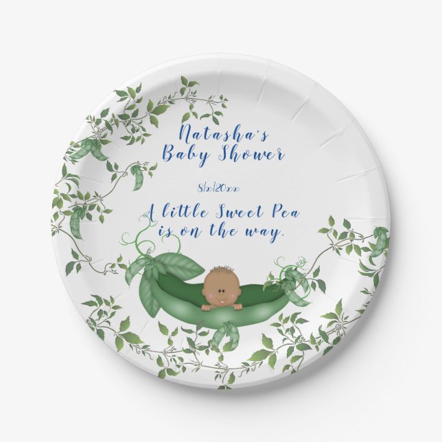 Baby Shower Ethnic, Pea Pod, Sweet Pea Vines Paper Plates (Front)