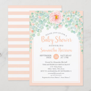 Baby Shower Eucalyptus Foliage Floral Peach Sage Invitation