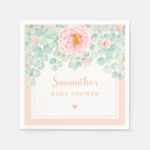 Baby Shower Eucalyptus Foliage Floral Peach Sage Napkins