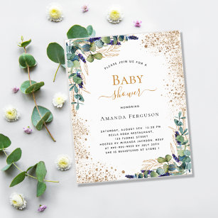 Baby Shower eucalyptus glitter budget invitation Flyer