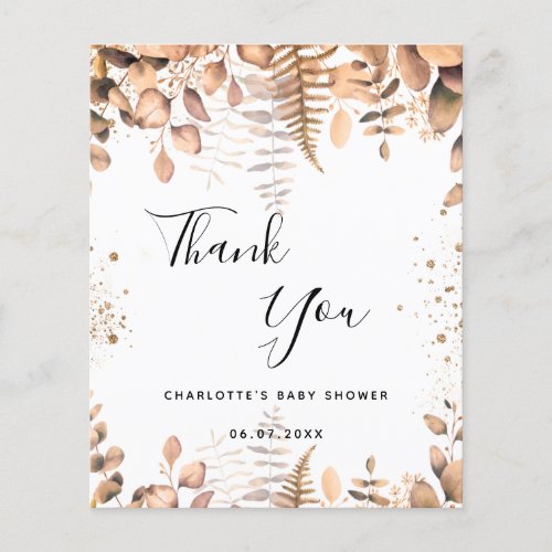 Baby shower eucalyptus glitter budget thank you flyer