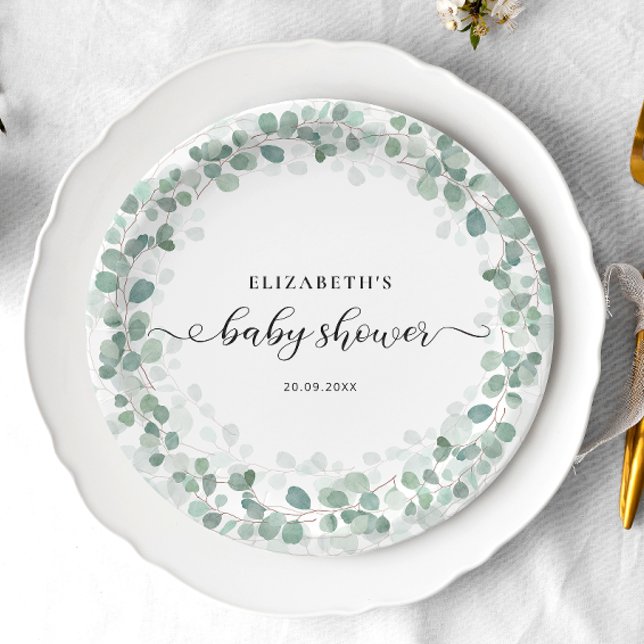 Baby Shower Eucalyptus Greenery Boho Rustic Paper Plates (Creator Uploaded)