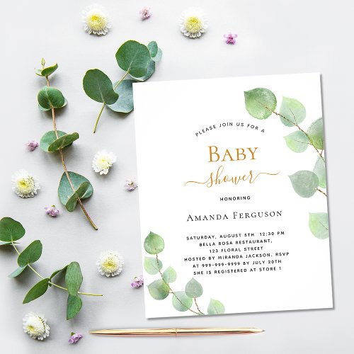 Baby Shower eucalyptus greenery budget invitation Flyer
