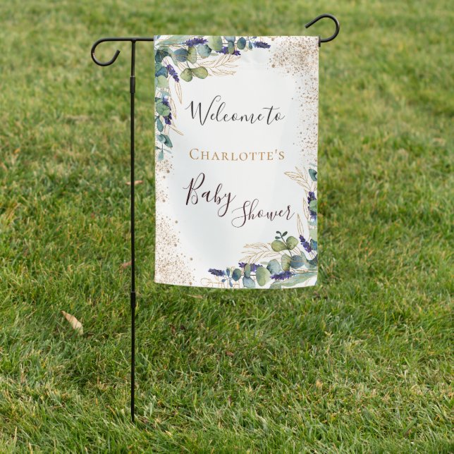 Baby Shower eucalyptus greenery elegant welcome Garden Flag (In SItu)