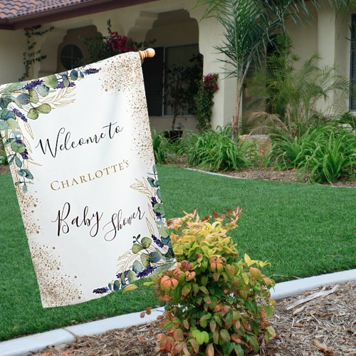 Baby Shower eucalyptus greenery elegant welcome House Flag