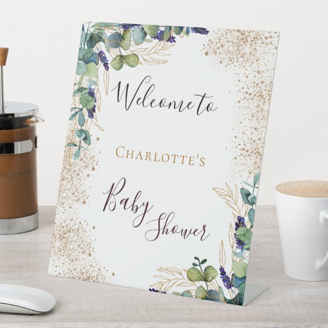 Baby Shower eucalyptus greenery elegant welcome Pedestal Sign (In SItu)