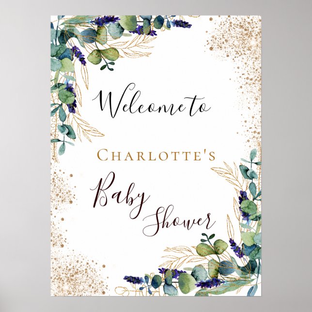 Baby Shower eucalyptus greenery elegant welcome Poster (Front)