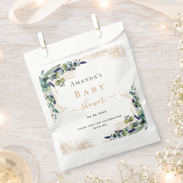 Baby Shower eucalyptus greenery glitter thank you Favor Bag (Clipped)