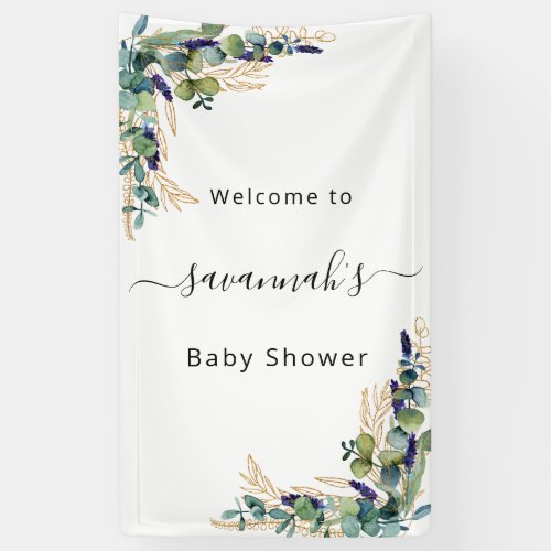 Baby shower eucalyptus greenery gold monogram banner