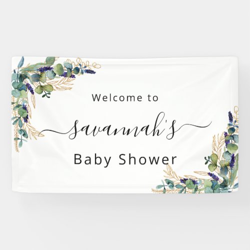 Baby Shower eucalyptus greenery gold monogram  Banner