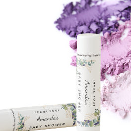 Baby shower eucalyptus greenery gold monogram lip balm