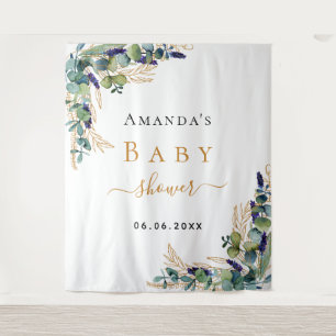Baby Shower eucalyptus greenery gold monogram Tapestry