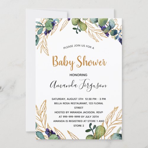 Baby Shower eucalyptus greenery invitation