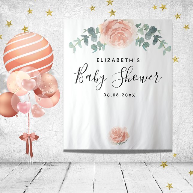 Baby Shower eucalyptus greenery pink elegant girl Tapestry (Creator Uploaded)