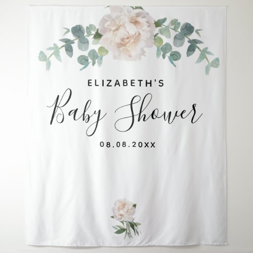 Baby Shower eucalyptus greenery white elegant Tapestry