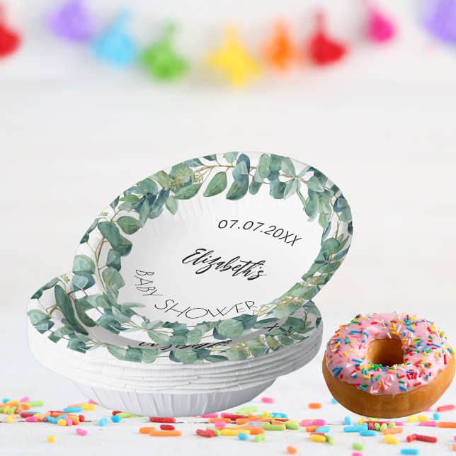 Baby Shower eucalyptus greenery wreath Paper Bowls (Creator Uploaded)