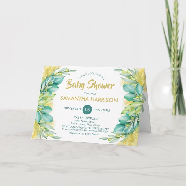 Baby Shower Eucalyptus Leaves Diaper Raffle 2 in 1 Invitation (Front)