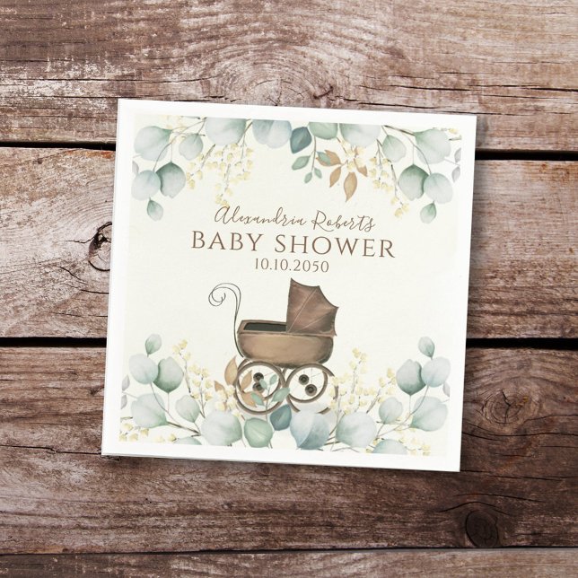 Baby Shower Eucalyptus Leaves Elegant Botanical Napkins (Creator Uploaded)