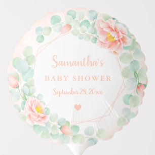 Baby Shower Eucalyptus Leaves Peony Wreath Peach Balloon