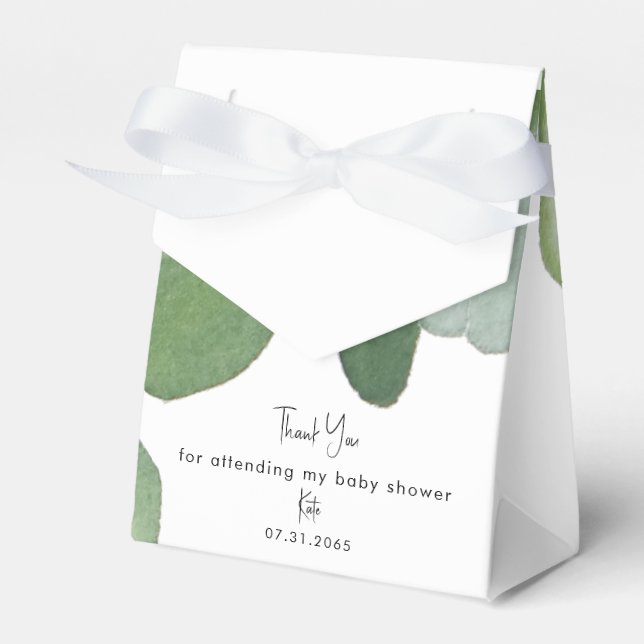 Baby Shower Eucalyptus Simple White Favor Boxes (Front Side)